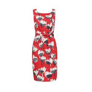 Moschino Red Floral Sheath Dress with Black and White Print